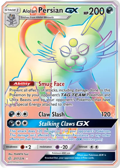 Alolan Persian-GX 257/236 Rainbow Rare from Cosmic Eclipse
