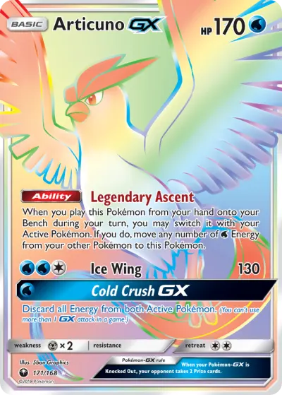 Articuno-GX 171/168 Rainbow Rare from Celestial Storm