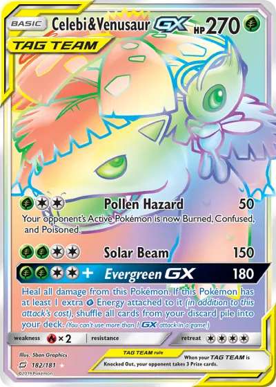 Celebi & Venusaur-GX 182/181 Rainbow Rare from Team Up