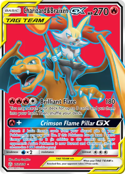 Charizard & Braixen-GX 212/236 Ultra Rare from Cosmic Eclipse
