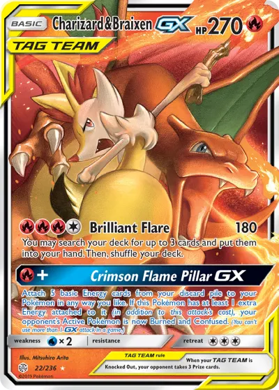 Charizard & Braixen-GX 22/236 Rare Holo GX from Cosmic Eclipse