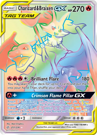 Charizard & Braixen-GX 251/236 Rainbow Rare from Cosmic Eclipse