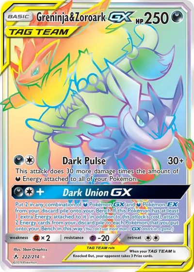 Greninja & Zoroark-GX 222/214 Rainbow Rare from Unbroken Bonds