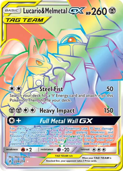 Lucario & Melmetal-GX 224/214 Rainbow Rare from Unbroken Bonds