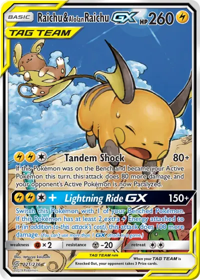 Raichu & Alolan Raichu-GX 221/236 Ultra Rare from Unified Minds