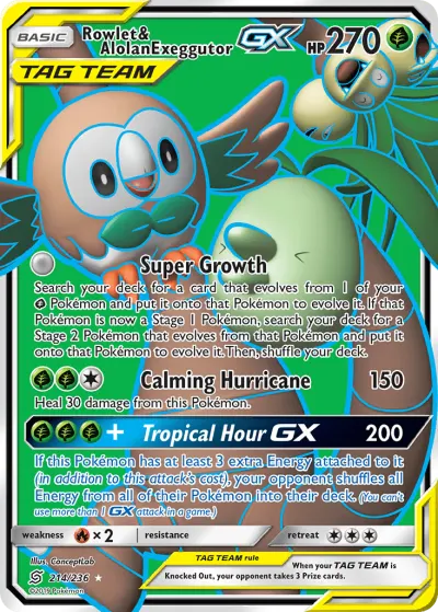 Rowlet & Alolan Exeggutor-GX 214/236 Ultra Rare from Unified Minds