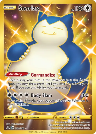 Snorlax 224/198 Secret Rare from Chilling Reign