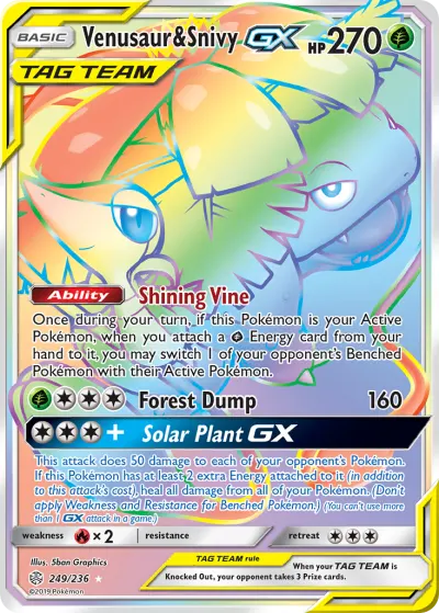 Venusaur & Snivy-GX 249/236 Rainbow Rare from Cosmic Eclipse